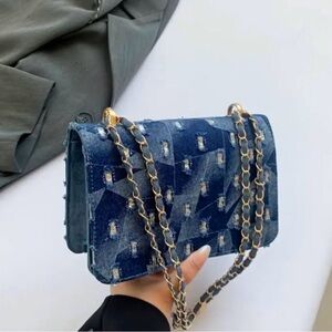 Stylish Blue Denim Chain Strap Women's Bag